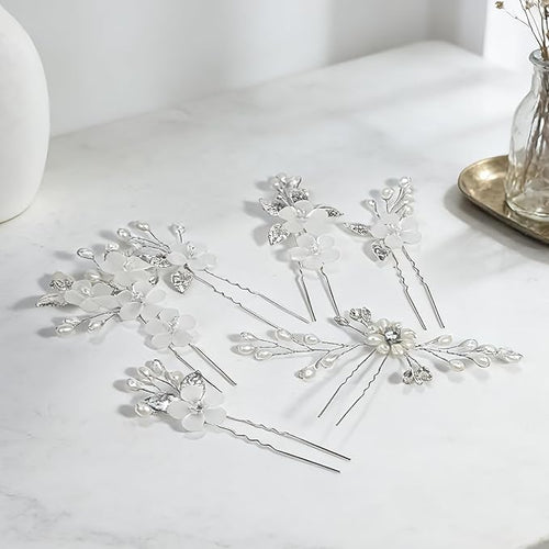 15Pcs Silver Pearl Hair Pins for Wedding Bridal White Flower Hair Pins Decorative, Silver Hairs Accessories Flower Pearl Hairs Clips Gifts for Women, Bridesmaid, Bridal, SilverA