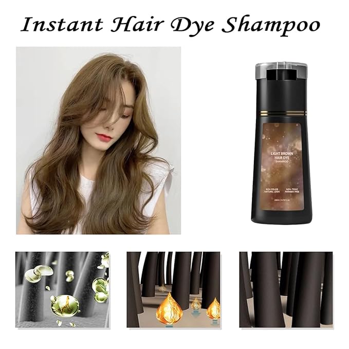 Hair Dye Shampoo, Natural Hair Color Shampoo for Gray and White Coverage, Suitable for Women & Men 200ml (Light Brown)