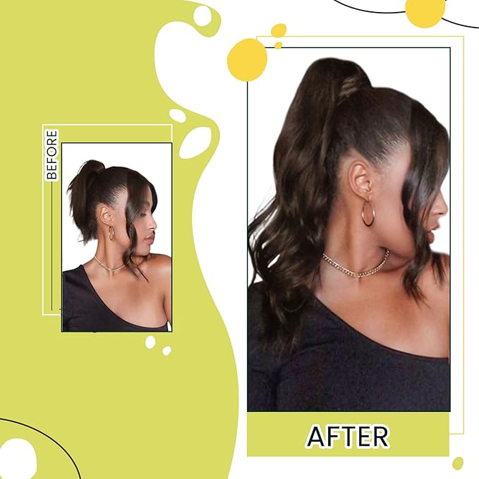 RUNATURE Dark Brown Ponytail Extension Real Hair, 20 Inch Ponytail Extension Human Hair, Long Straight Human Hair Ponytail, Remy Natural Hair, Add Length, 80g #2 Dark Brown