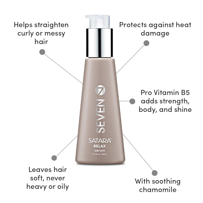 SEVEN Haircare SATARA Relax Serum, Hair Oil for Men & Women, Straightening Serum for Shine, Frizzy, Dry, Damaged Hair, Anti Frizz Thermal Protection with Rosemary & Chamomile, Made in USA, 3.2 oz
