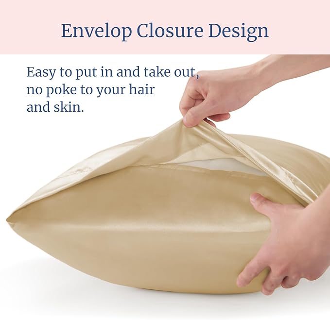 BEDELITE Satin Pillowcase for Hair and Skin, Super Soft and Cooling Similar to Silk Pillow Cases 2 Pack with Envelope Closure, Gift for Women Men(20"x30" Queen Size, Champagne)