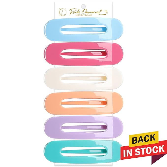 RC ROCHE 6 Pcs Flat Claw Hair Clips for Women Lay Down Barrettes No Crease Side Slide Thick Long Hair Duckbill French Against Head Jaw Claw Styling Clamp, Medium Pastel
