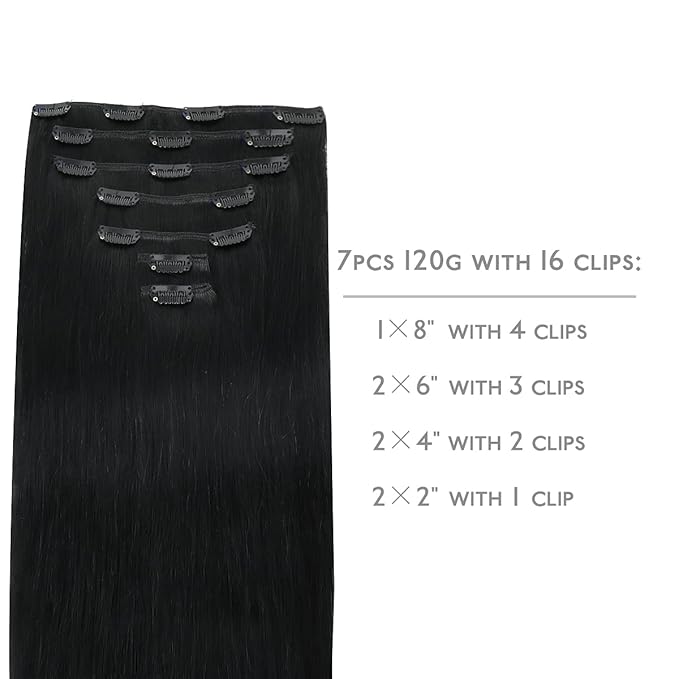 WENNALIFE Clip in Hair Extensions Real Human Hair, 14 Inch 110g 7pcs Remy Hair, Jet Black Straight Natural Extensiones De Cabello Humano Con Clip Ins