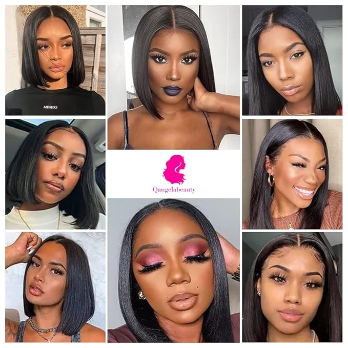 180 Density Bob Wig Human Hair 13x4 HD Frontal Bob Wigs Human Hair Bob Lace Front Wigs Human Hair Pre Plucked Brazilian Virgin Natural Black Wig 8 Inch