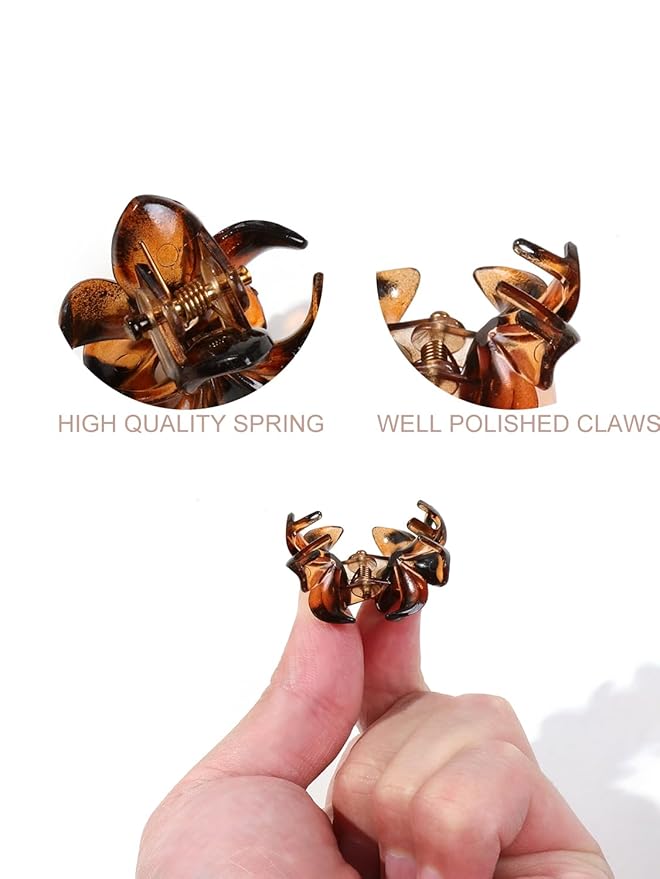 24 Small Hair Clips for Women Girls - Non-Slip Grip&Tangle-Free,Durable Plastic Mini Claw Clips (Tortoise & Black) for Thin/Medium Hair