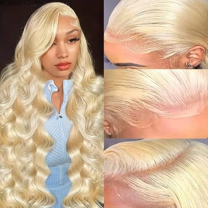 613 Lace Front Wig Human Hair 200 Density Full & Thick 13x6 HD Transparent Lace Body Wave 613 HD Lace Frontal Wig Pre Plucked With Baby Hair Blonde Wigs for women 34 Inch