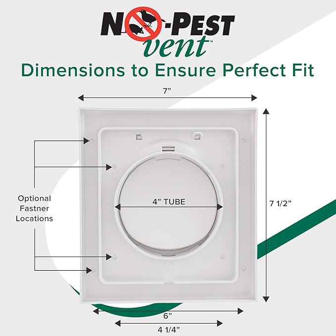 NO-PEST VENT, Exclusive Dual Door Dryer Vent Cover Outdoor 4 inch or Bathroom fan, Made in USA w Highest UV Resistant Plastic in any Outdoor Vent Cover (White, 4 inch With 12" Duct Tube)