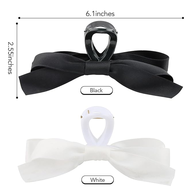 SEVEN LUCKY LIGHT Bow Claw Clip,4 Pcs Hair Bows for Women,Satin Silk Fabric,Large Size Hair Claw Clips for Thick Hair