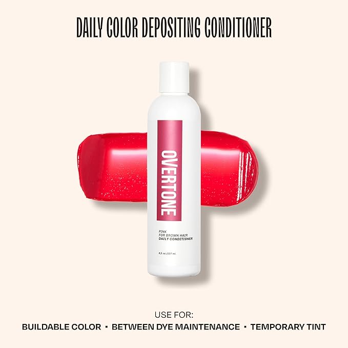 Overtone Daily Color Depositing Conditioner - 8oz Temporary Coloring Conditioner w/Shea Butter & Coconut Oil - Refresh Color & Prevent Fading - Vegan & Cruelty-Free, Pink for Brown is Rapsberry Pink