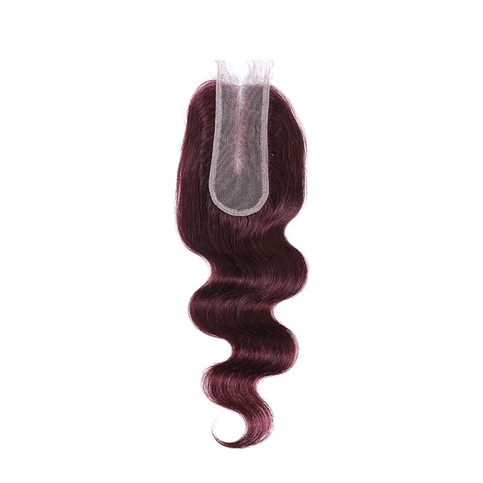 2x6 HD Lace Closure Human Hair Body Wave 99J Burgundy Dark Red Wine Color Transparent Lace Closure 2x6 Long Deep Middle Part 100% Raw Virgin Human Hair 18 Inch 150% Density