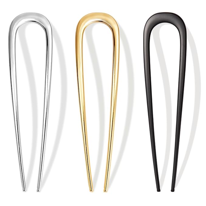 3 PCS French Hair Pins for Women - French Twist and Buns, Elegant Gold Hair Accessories