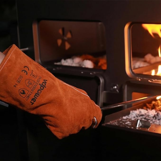 Welding Gloves Fire Heat Resistant 14IN Fireproof Leather for Welding Fire Pit Wood Stove Campfire Furnace BBQ Baking,Grill Oven Stick Mig Tig Gear Gift for Man L