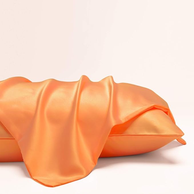 NTBAY Zippered Satin Pillow Cases for Hair and Skin, Luxury King Hidden Zipper Pillowcases Set of 2, 20x36 Inches, Orange