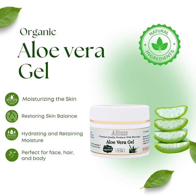 Bless International-Organic-Aloe-Vera-Gel 96%-Pure-Freshly-Made-Within-12-Hours-Of-Harvest Perfect-For-Face-Body-Scalp-&-Hair-Hydration Soothing-Moisturizer-For-Sunburn-And-After-Sun-Care-4-oz