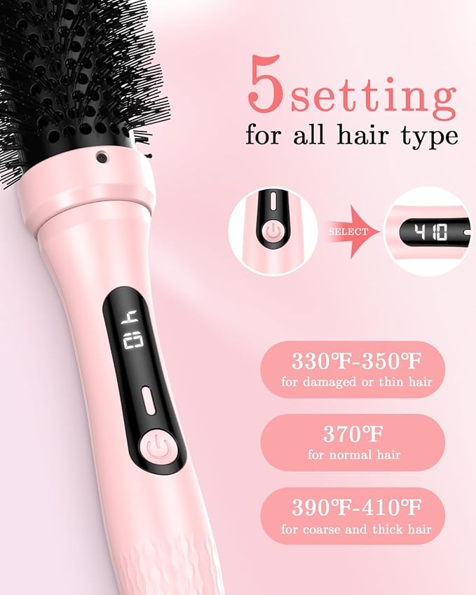 DORISILK Infrared Thermal Hair Brush for Sleek, Shiny Hair，1.5inch Heated Round Volumizer Faster Blowout, 5-Temp，Heated Round Brush for Curling and Straightening，Dual Voltage for Travel Using