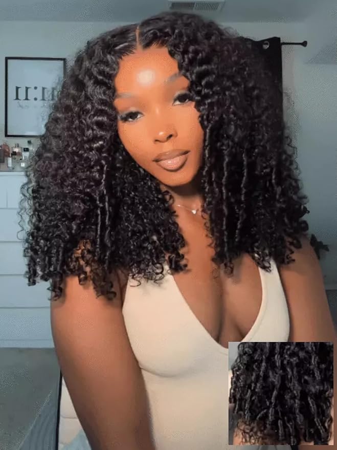 Julia Hair 7x5 Lace Water Curly Texture Wig With Finger Coil Ends Glueless Wigs Human Hair Put On and Go Invisible Lace Pre Plucked Pre Cut Bleached Knots Natural Hairline 26 Inch