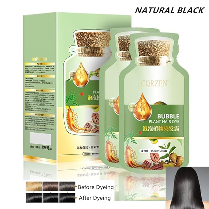 Natural Plant Hair Dye, New Botanical Bubble Hair Dye 20ml 10Packs/Box, Pure Plant Extract for Grey Hair Color Bubble Dye, Color Conditioner Shampoo (Natural Black)