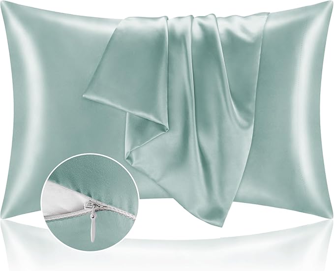 BEDELITE Satin Pillowcase with Zipper, Haze Blue Pillow Cases Queen Size Set of 2, Super Soft and Cooling Similar to Silk Pillow Cases, Gift for Women Men(20x30 Inches)