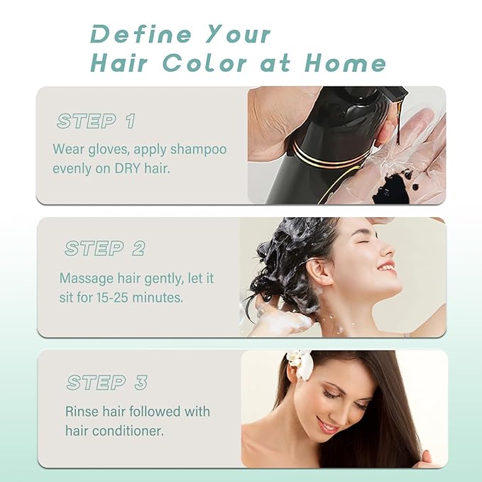 Dark Brown Hair Dye Shampoo, Instant Hair Color Shampoo, Covers Gray in Minutes, Long Lasting Brown Hair Dye, Coconut Dye Shampoo, Easy to Use 16.90 Fl Oz