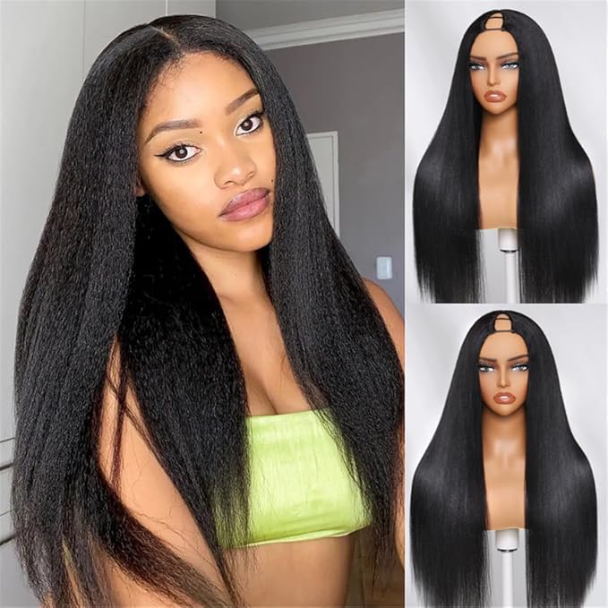 YIROO EasiContour V Part Wigs Human Hair Yaki Straight Human Hair Wigs No Leave Out Glueless Upgraded U Part Wigs for Women V Shape Clip in Vpart Wig No Sew in No Glue Beginner Friendly 18 inch