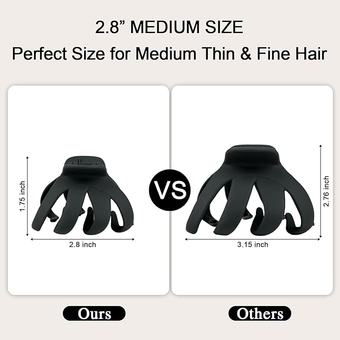 2.8 Inch Medium Octopus Hair Clips for Women, Matte Claw Clips for Thin Hair, Strong Hold Non-slip Spider Octopus Clip for Fine Hair Jaw Clips