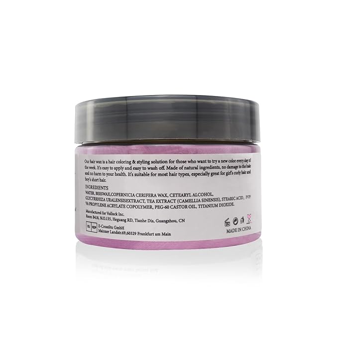 VOLLUCK Temporary Hair Wax Natural Instant Hair Color Wax Pomades 4.23 oz, Dosposable Hair Styling Clay for Party, Festival, Halloween, Christmas, Light Pink