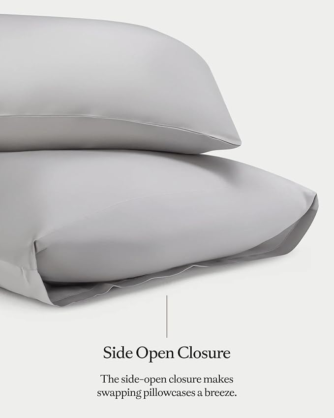 Cozy Earth King Pillowcases Set of 2 - Made of 100% Viscose from Bamboo, Ultra-Soft & Luxury, Woven from Naturally Breathable & Lightweight Fabric - Light Grey
