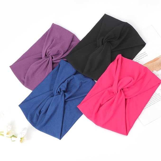 DRESHOW 4 Pack Turban Headbands for Women Wide Vintage Head Wraps Knotted Cute Hair Band Accessories