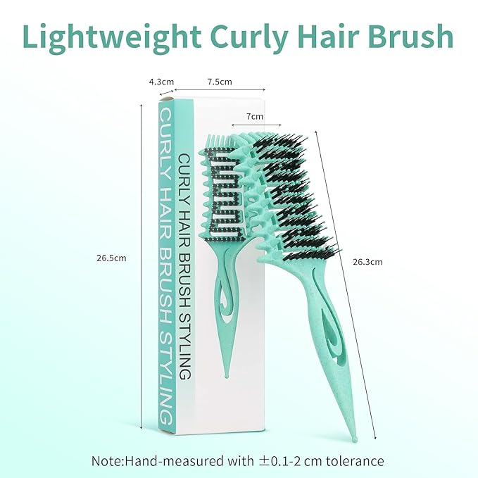 Curl Defining Brush, Curly Hair Brush for Detangling Shaping and Styling Curly Hair, Vented Candy Brush for Wet or Dry Hair Types for Women and Girl, Defining with Side Gear, Reduces Frizz (Green)
