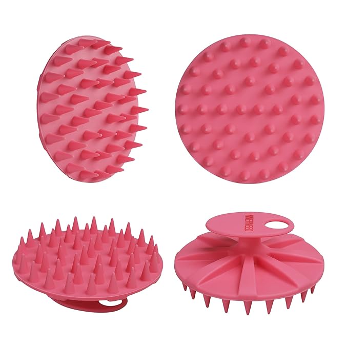 Scalp Massager Shampoo Brush, Wet & Dry Manual Scalp Care Head Scrubber Hair Washing, Soft Silicone Bristles, for Hair Growth, Dandruff Removal, Comfortable for All Hair Types (Dark Green+Pink)