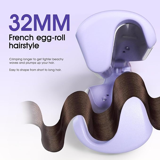 Beach Wave Curling Iron Deep Waver Hair Tool, Mermaid Hair Waver for Women Crimper, Anti-Scald, Dual Voltage, 1.4 Inch Ceramic Double Barrel Wavy Curling Iron, Purple