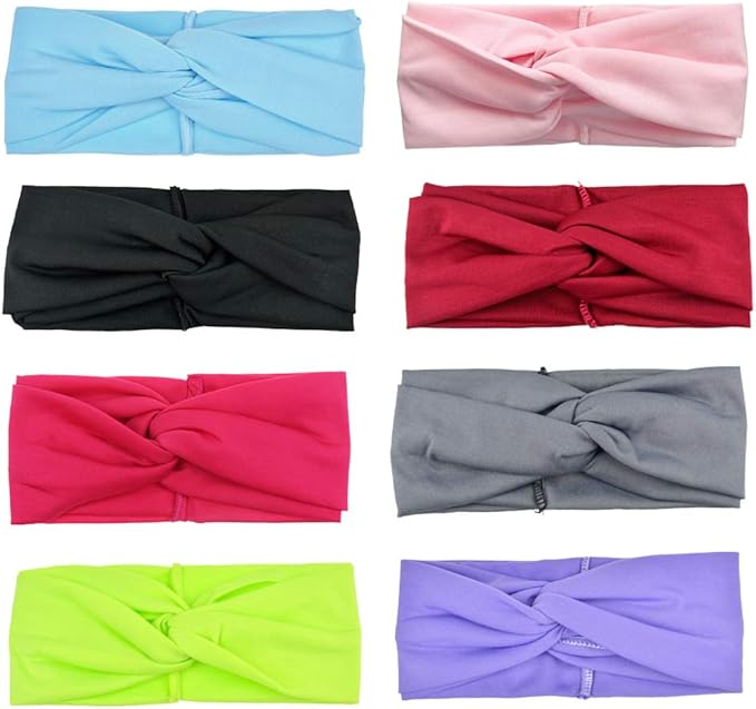 DRESHOW 8 Pack Headbands for Women Yoga Knotted Headbands Elastic Criss Cross Hair Accessories Sports Head Wrap Non Slip