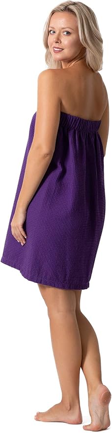Turkish Linen Women’s Waffle Spa Body Wrap with Adjustable Closure