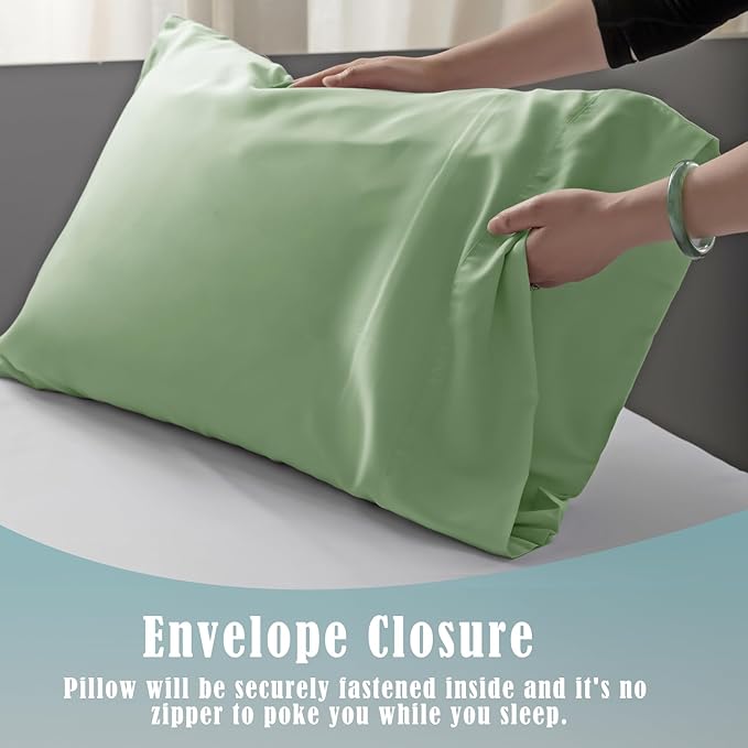 TELUS Pillow Cases King Size 2 Pack, Bamboo Rayon & Lyocell Pillowcase with Envelope Closure, Cooling Breathable Pillow Cover for Hot Sleeper & Night Sweats, 20x40 inch, Sage Green