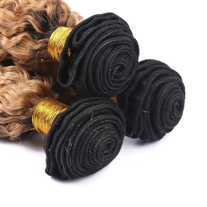 30 32 34 Inch Ombre Blonde Bundles Human Hair 1b27 Deep Wave Bundles Brazilian Virgin Soft and Silky Remy Hair Extensions 2 Tone Black and Honey Blonde Deep Wave Bundle 150g