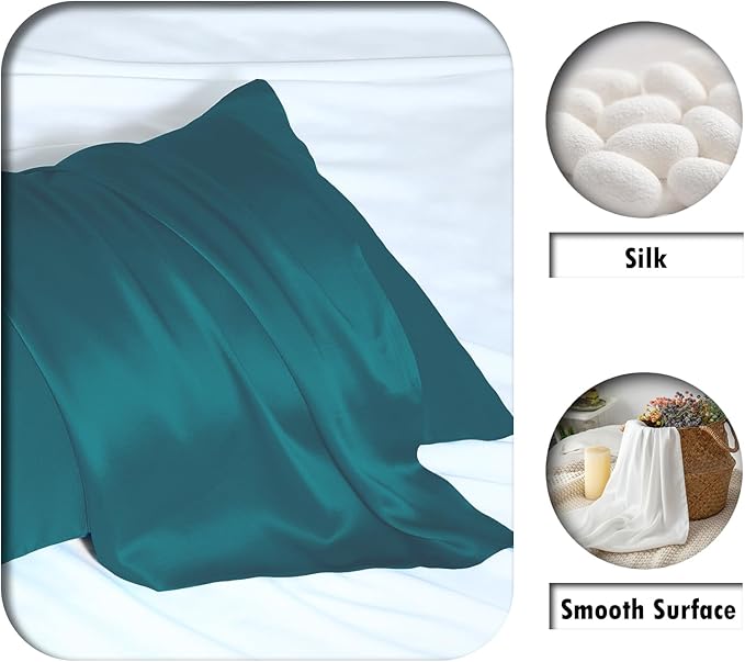 Mulberry Silk Pillow Cases for Hair and Skin King Size Silk Pillowcase with Zipper Soft Breathable Smooth Cooling Satin Silk Pillow Covers for Sleeping (Teal,20"X 36",1Pcs)