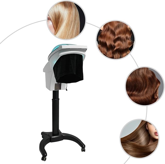 Hair Steamer, 7 Light Professional Standing Deep Conditioning Hair Steamer, Household Hair-Care Machine with Hair-Care Hood & 57.49 oz Water Tank for Salons Barbershops (White)
