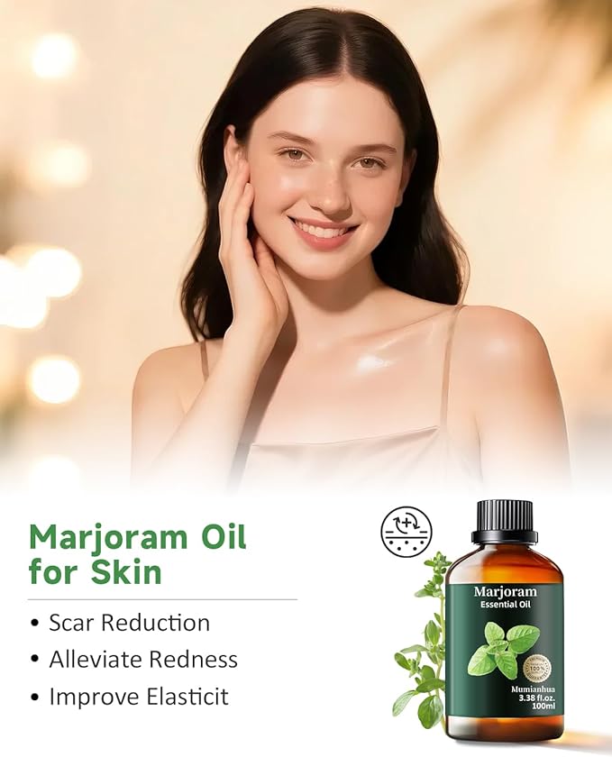 Pure Marjoram Essential Oil, Mumianhua Natural Herbaceous Oil for Bedroom Serenity & Natural Shield, Aromatherapy for Evening Ease, Outdoor Protection, Diffuser, Massage & Skin Care, 3.38 Fl Oz