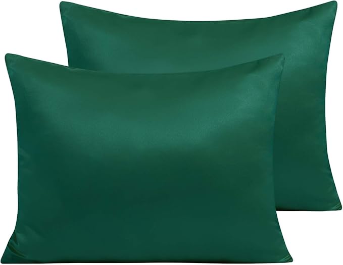 NTBAY Zippered Satin Pillow Cases for Hair and Skin, Luxury Standard Hidden Zipper Pillowcases Set of 2, 20x26 Inches, Dark Green