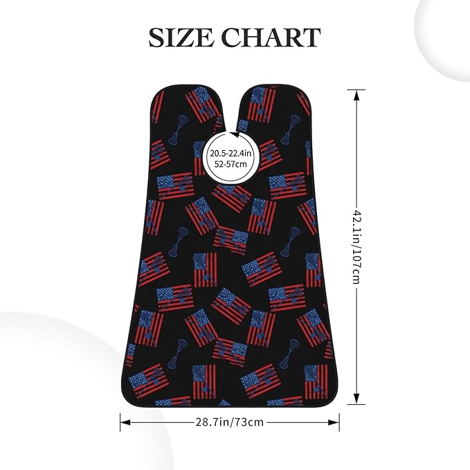 Ultimate Shaving Bib, Beard Trimming Apron with Hair Catcher, Lacrosse Sticks Ball USA American Flag Black