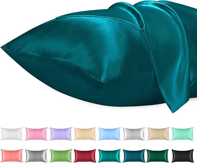 Lirex Satin Pillowcase for Hair and Skin, Super Soft and Cooling Similar to Silk, 2 Pack Queen Size 20"X 30" Pillow Cases with Envelope Closure, Gifts for Women Men, Peacock Blue
