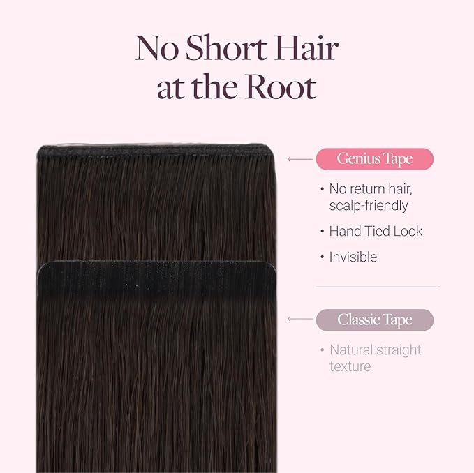 GOO GOO Genius Tape in Hair Extensions, Hand Tied Tape Weft, 2 Dark Brown, 16inch 50g 20pcs, Remy Human Hair, Seamless Invisible Tape, Natural Blend, Lightweight