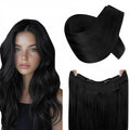 RUANTURE Jet Black Wire Hair Extensions Real Human Hair, Invisible Wire Hair Extensions Soft Straight Hair, Natural Looking, Easy to Install in Daily Wearing, 14 Inch 70g #1 Jet Black