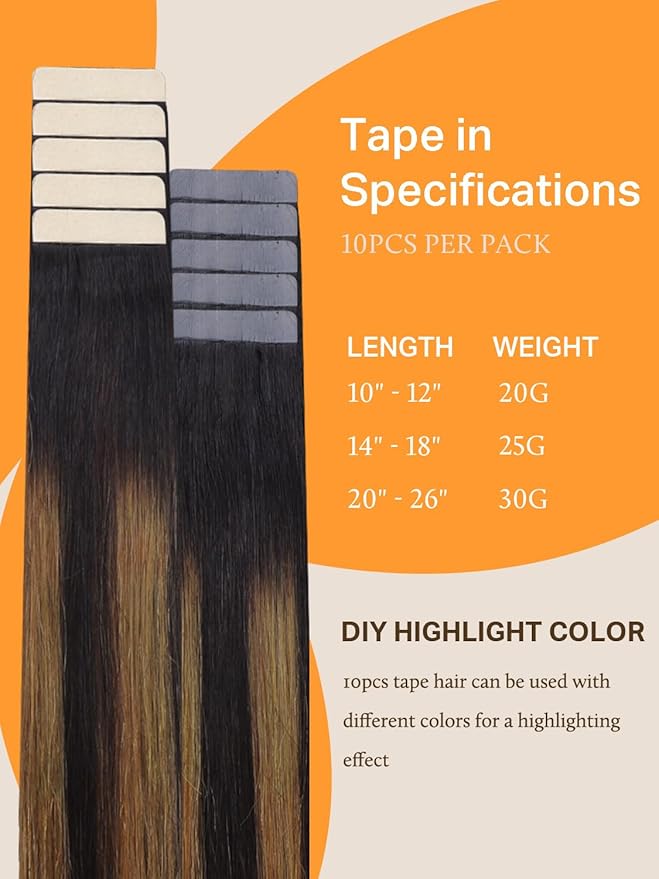 DOORES Tape in Hair Extensions, Balayage Natural Black to Chestnut Brown, 16 Inch Straight, 100% Remy Human Hair