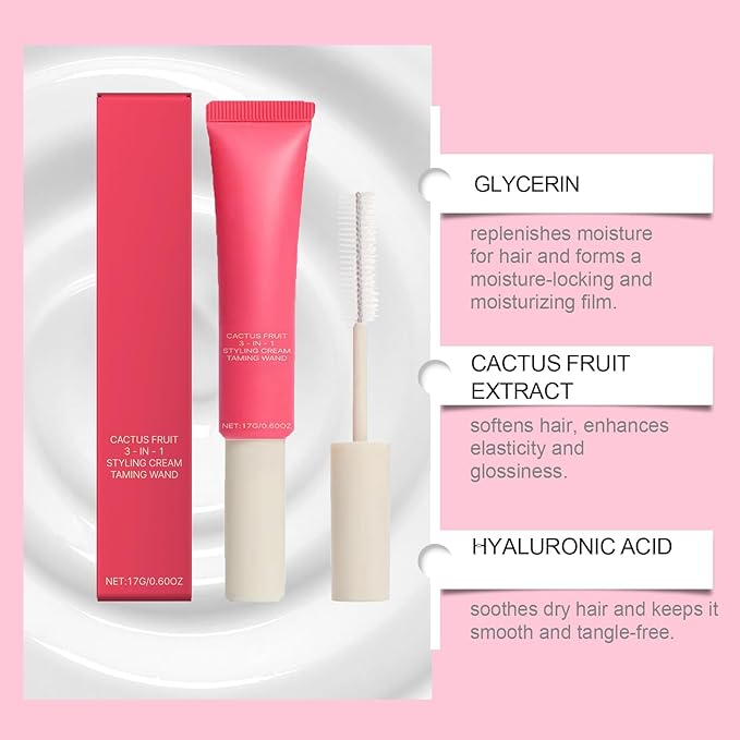 3-In-1 Hair Cactus Fruit Styling Cream & Hair Taming Wand– Hair Care Styling Cream,Tame Flyaways,Style Edges,Natural Shine,Light and Non-Greasy ﻿ (1 PCS)