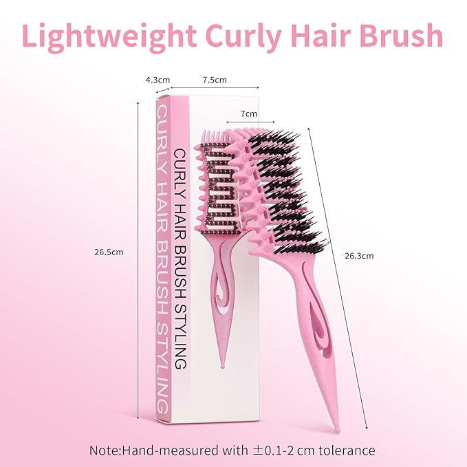 Curl Defining Brush, Curly Hair Brush for Detangling Shaping and Styling Curly Hair, Vented Candy Brush for Wet or Dry Hair Types for Women and Girl, Defining with Side Gear, Reduces Frizz (Pink)