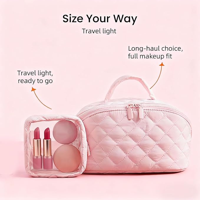 Petition Travel Makeup Bag for Woman,Festivalment Lay Flat Makeup Bag, Wide Open Water-Resistant Cosmetic Case,Puffy Padded Organizer for Toiletries & Brushes Large Capacity with Compartments (black)
