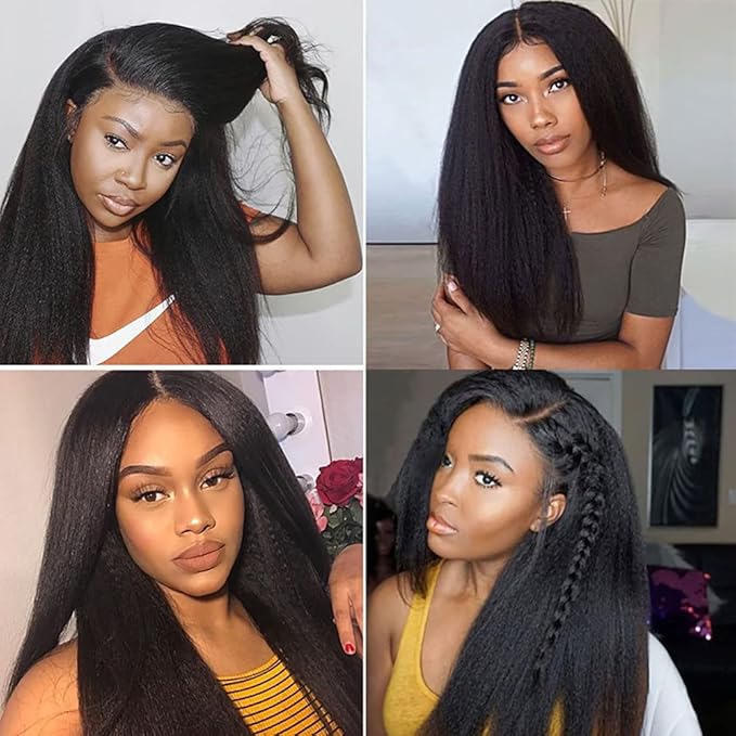 Kinky Straight Bundles Human Hair Color 1B Yaki Straight Bundle Niegmeag Peruvian Virgin Remy Hair 3 Bundles 14 16 18 Inch Double Weft Natural Black Yaki Bundle Hair Weave 150g