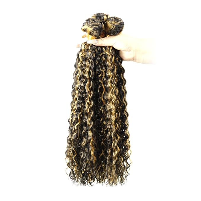 28 30 32 Inch Highlight Bundles Human Hair Blonde Deep Wave Bundle Brazilian Virgin Remy Hair Extensions Niegmeag 2 Tone Black and Honey Blonde Bundle P1B27 Color