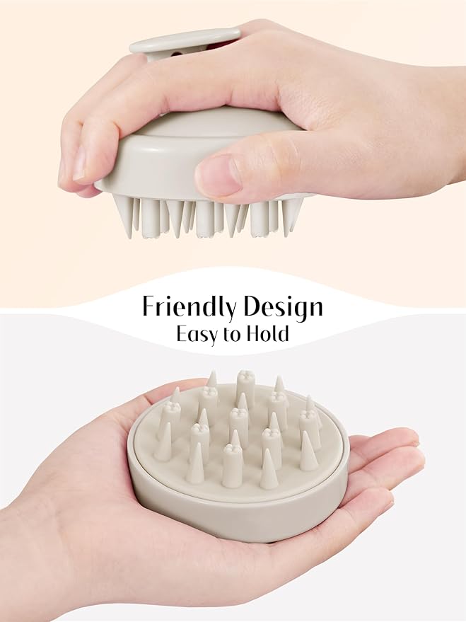HEETA Hair Scalp Massager Brush, Updated Hair Shampoo Brush, Wet & Dry Scalp Exfoliator with Soft Silicone Bristles, Head Massager Washing Hair Care Tool for Women Men Kid, Bright Beige